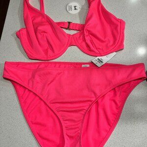 Hollister Neon Pink Ribbed Bikini XLARGE &LARGE CURVY (different sizes)